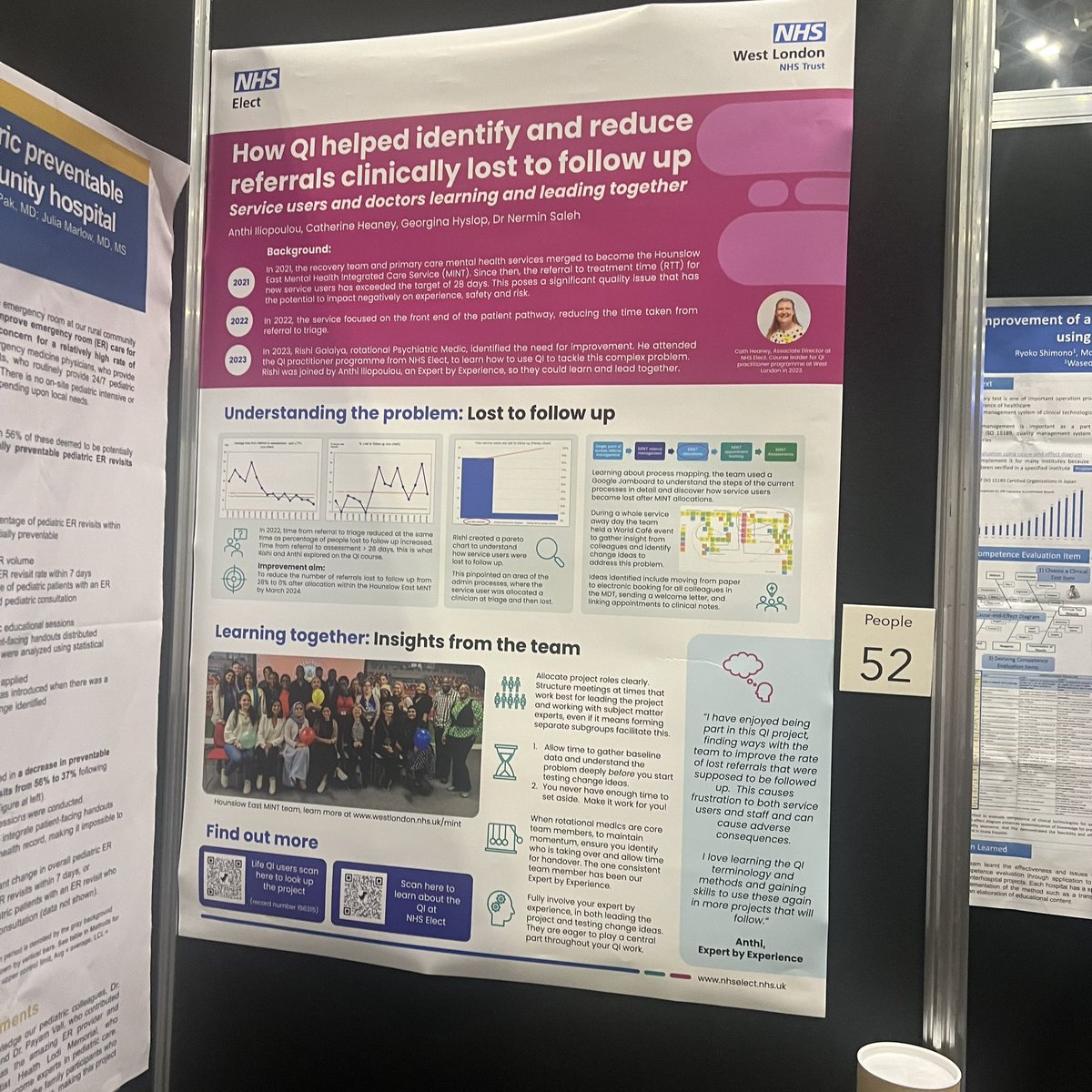 Well done to @westlondonnhs CARMHS Hounslow MINT team for presenting their Qi project on “reducing referrals clinically lost to follow up” at the @QualityForum #quality2024 great work! If at the conference have a look people 51 & say hi to Georgina & us #TeamWestlondonNHS #london