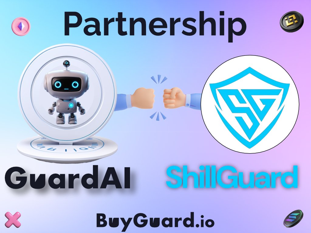 Partnership Announcement! ❤️ GuardAI X @ShillGuard ShillGuard with native token $SGT, serves as the bridge for reliable signals in the crypto world, offering users the ability to navigate and decipher signals from influencers and call groups. Join our communities: