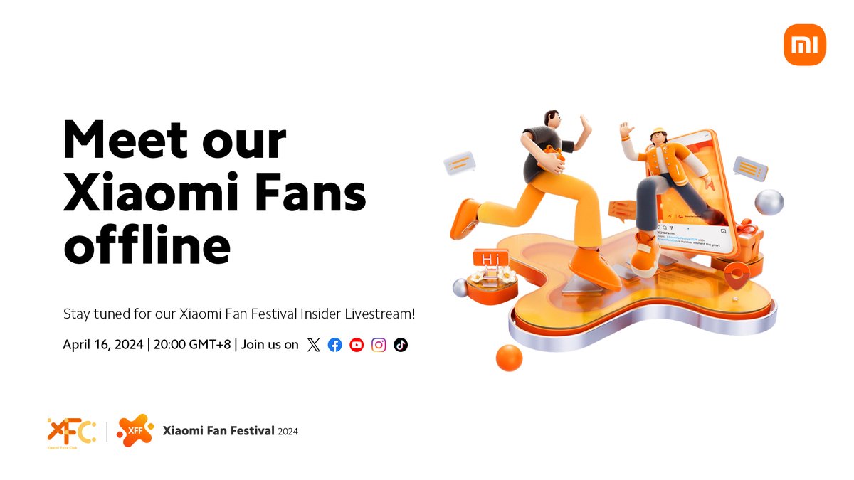 The special guests for the #XiaomiFanFestival2024 livestream have arrived. #XiaomiFans around the world, get ready for the big reveal with our #XiaomiInsiders! #FanfestGetaway

Mark the date and time now: 📆April 16 🕰️20:00 GMT+8