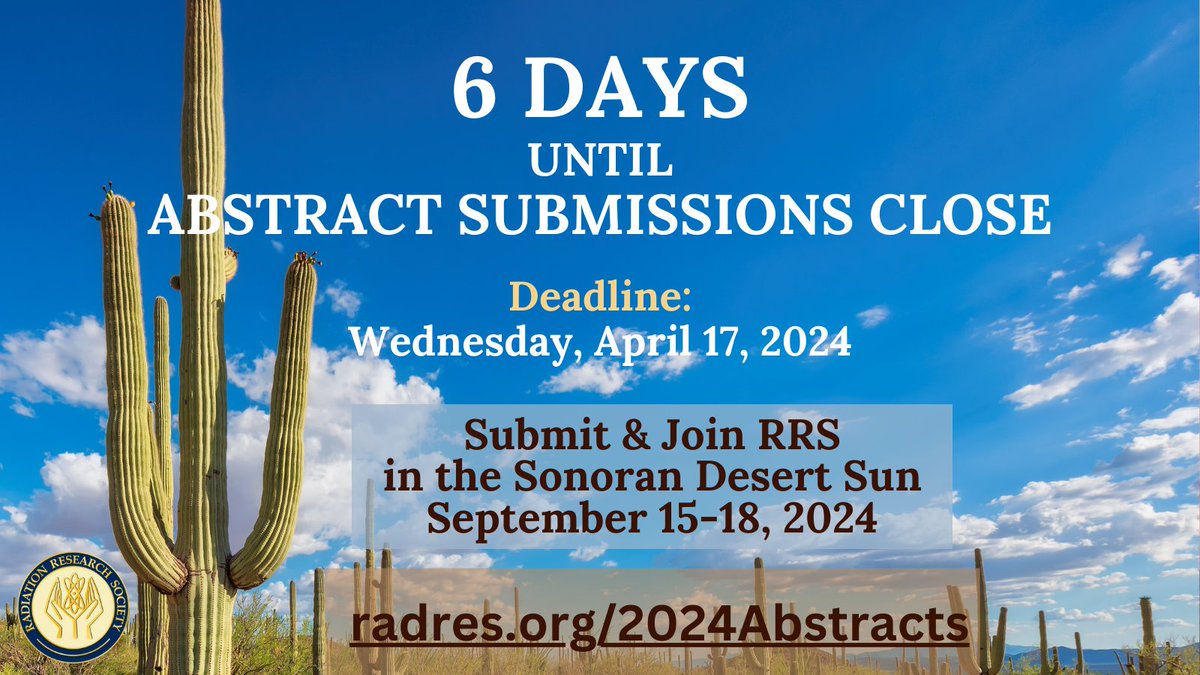 You still have time! Learn More: radres.org/2024CallAbstra… #RadRes2024, #abstracts, #2024Abstracts, #RadiationResearchSociety, #radiationsciences, #70thAnnualMeeting, #Tucson, #Arizona, #changingstandardsofcare,