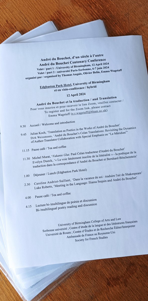 Really looking forward to welcoming speakers to Birmingham for the first part of our centenary conference on André du Bouchet tomorrow @LCAHM_UoB @artsatbham