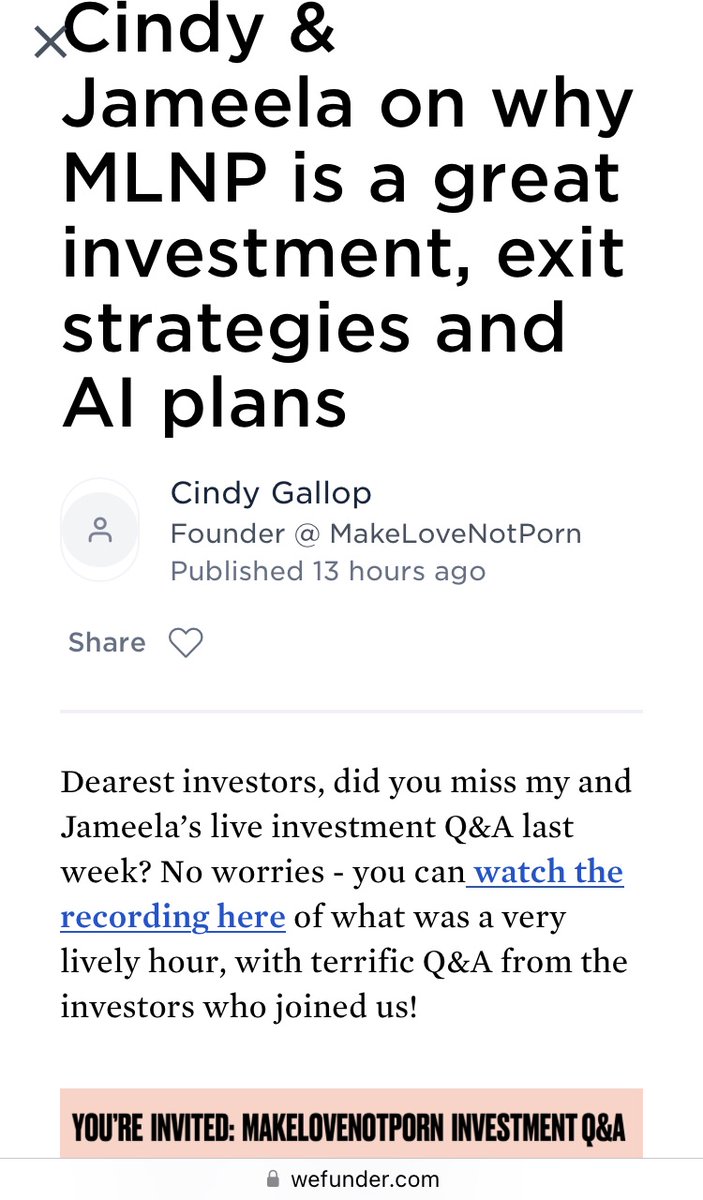 For everyone who missed my and @jameelajamil's live Q&A last week, you can now watch our session via my latest investor update, with terrific questions from our investor audience @makelovenotporn @wefunder wefunder.com/updates/172379… #sextech #femtech