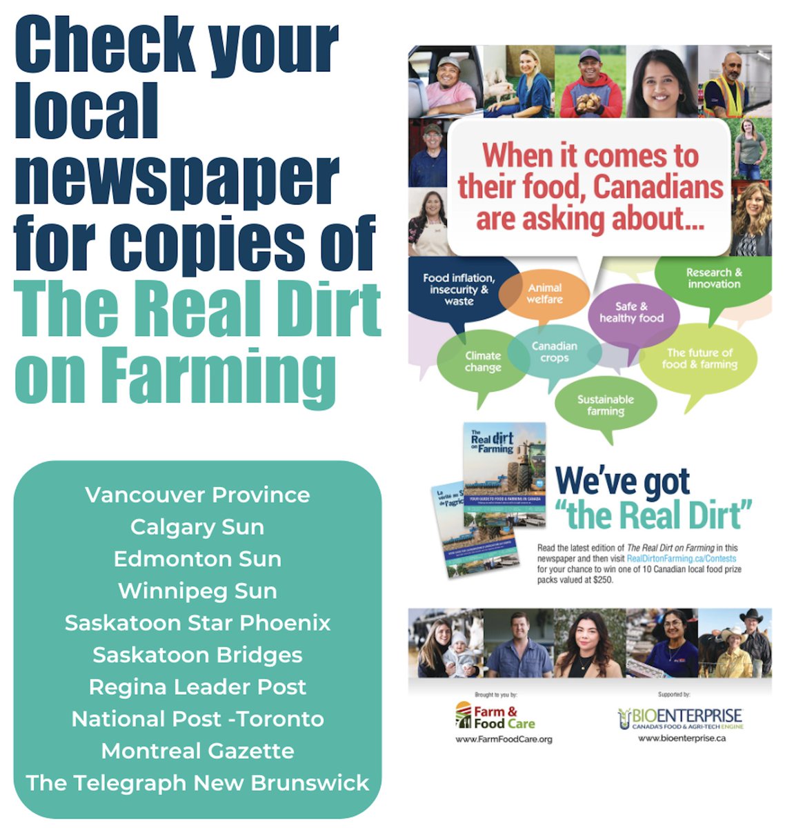 Grab your copy of THE REAL DIRT ON FARMING from your local newspaper! 🚜🧑‍🌾 Then, enter to WIN 1 of 10 Canadian local food prize packs valued at $250: bit.ly/4arP6ey #RealDirtOnFarming