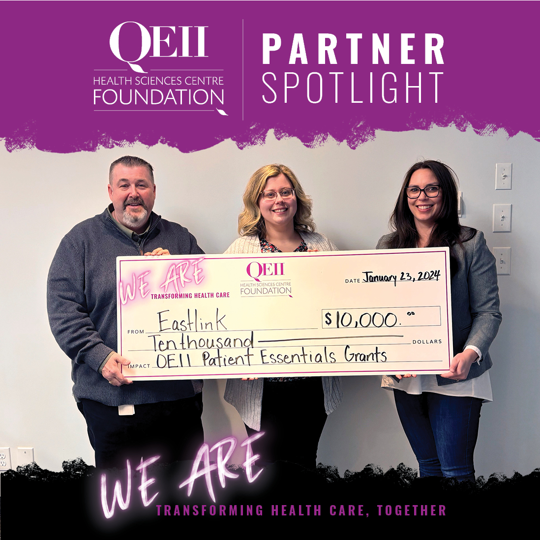 We're extending a heartfelt THANK YOU to our partner, @Eastlink for their $10,000 donation to our QEII Patient Essentials Fund! This support allows QEII healthcare providers to assist patients and families in need with essentials during their care journey. 💜
