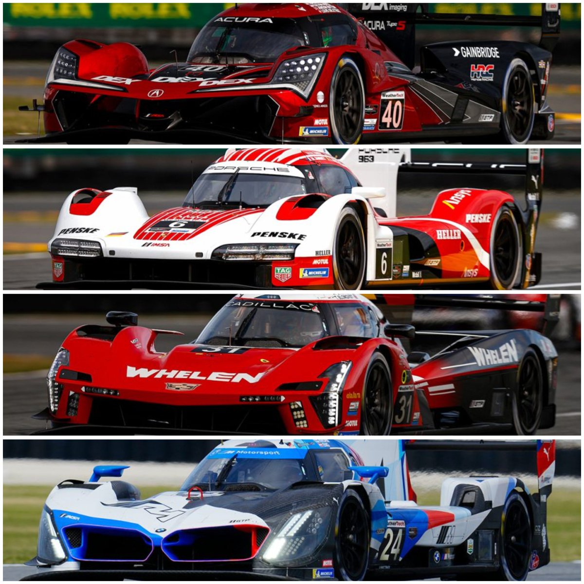The total of overall victories for each manufacturer since the start of the GTP era in #IMSA in 2023.

4⃣  Acura
4⃣  Porsche
2⃣  Cadillac
1⃣  BMW