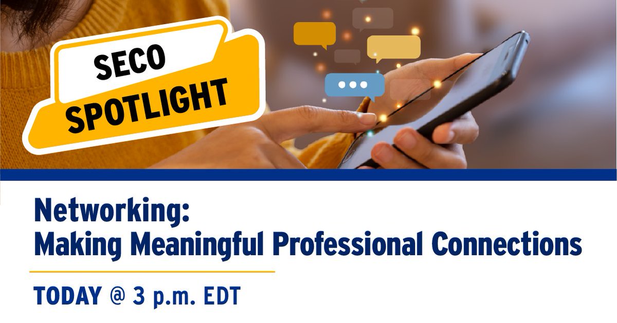 Don’t forget to tune in for this, #MilSpouses 📺! Join us today at 3 p.m. EDT for a SECO Spotlight — Networking: Making Meaningful Professional Connections. Learn all about the power of professional networks and how you can build yours: myseco.militaryonesource.mil/portal/events.