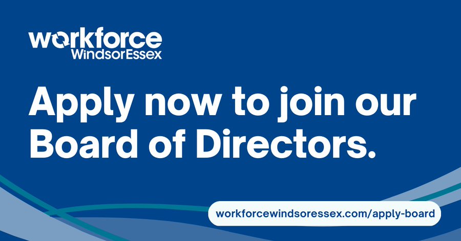 📢 Workforce WindsorEssex is recruiting new members to join our Board of Directors! We are searching for individuals with expertise in Strategic Leadership, Governance/Board, and Business Acumen, but all individuals are welcome to apply! Learn more and apply here: