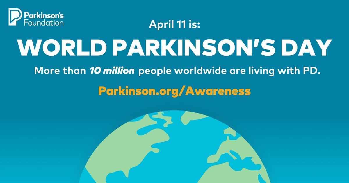 Today is World Parkinson’s Day! 🌎 More than 10 million people worldwide are living with Parkinson’s disease, and someone new is diagnosed every 6 minutes in the U.S. alone. Join us as we raise awareness for Parkinson’s disease by sharing this post!