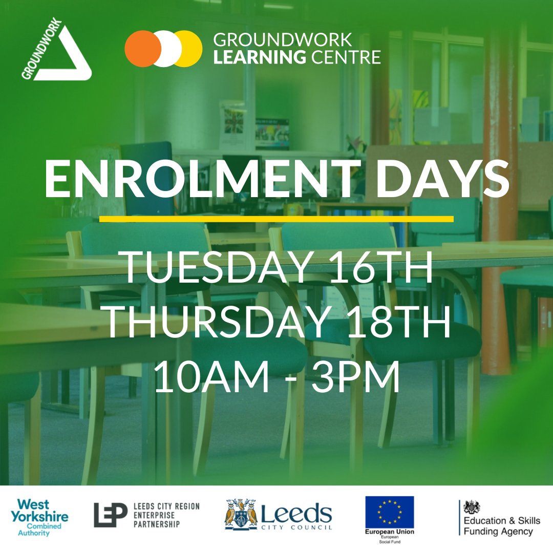 Summer term enrolment! 📋Next week at the Groundwork Learning Centre in #Morley. Come along and get enrolled for our exciting summer term! 🎨 #ArtsAndCrafts 💻 #DigitalSkills 🗣️ #Confidence 🌱 #GreenSkills groundworklearningcentre.com/courses #lifelonglearning #adultlearning #leeds