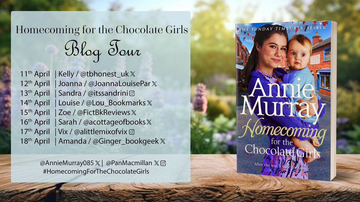 A blog tour kicks off today for #HomecomingForTheChocolateGirls by @AnnieMurray085 🍫 Influencers will be sharing their thoughts on the heartfelt and dramatic conclusion to the gritty family saga series about love, war and chocolate 💜 Out now: buff.ly/4apwoUo