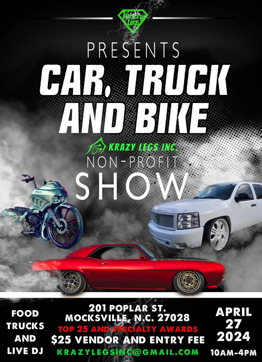 It on April 27th going to have food trucks and live music. Fun for the whole family!! #BikeShow #CarShow #TruckShow

carsandcoffeeevents.com/event/krazy-le…