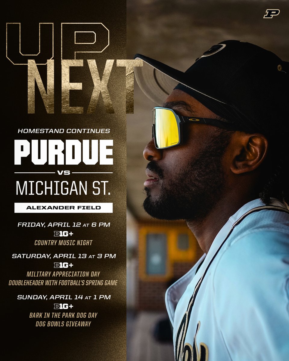 Home Weekend #4 on tap as we aim to build on the big series sweep at Rutgers to open April. Action-Packed Saturday for @LifeAtPurdue 🦗 #PurdueSpringFest & Bug Bowl ✈️ Aviation Day at the Airport 🏈 Spring Game at Ross-Ade ⚾️ Game 2 vs MSU at Alexander 🎟️ boile.rs/BB24TW