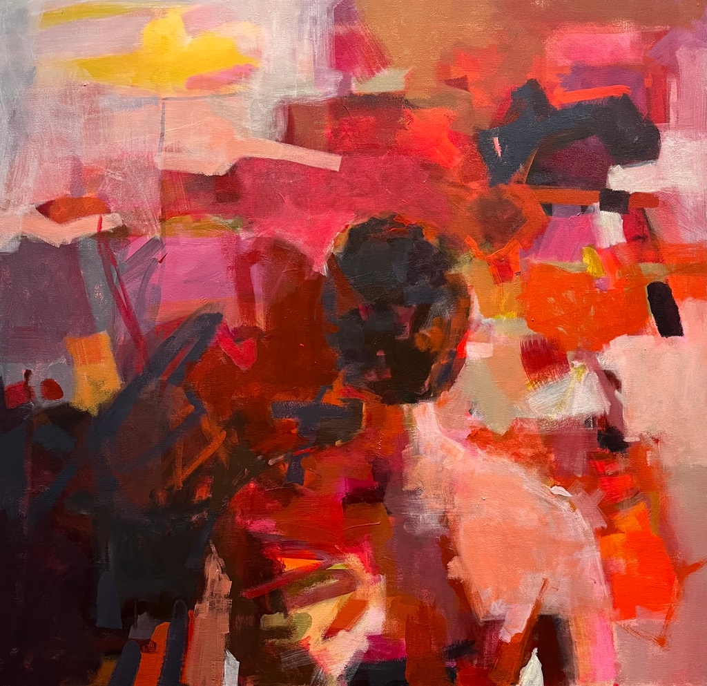 In a Mirror Dimly by Linda Gritta is one of her paintings that effortlessly blends abstraction with figuration. #lindagritta #bendergallery #soloexhibition #fineart #painting #abstractart #ashevilleartist #artcollector