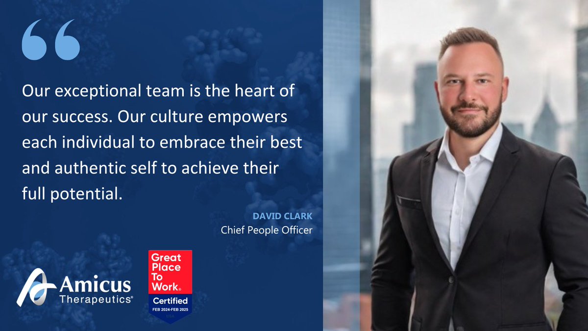 We’ve built a workplace where every individual thrives and contributes to our shared success. Learn what makes us a Great Place to Work®: amicusrx.com/careers/ #GPTW #GreatPlaceToWork #AmicusCares
