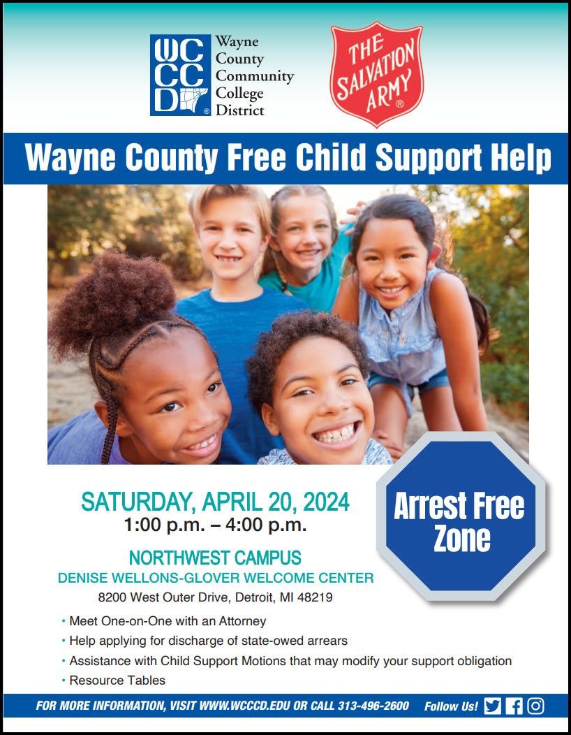 Know someone with child support issues who needs to speak with an attorney? Tell them about the Wayne County Free Child Support Help Event.