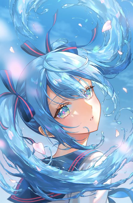 「blue hair symbol-shaped pupils」 illustration images(Latest)