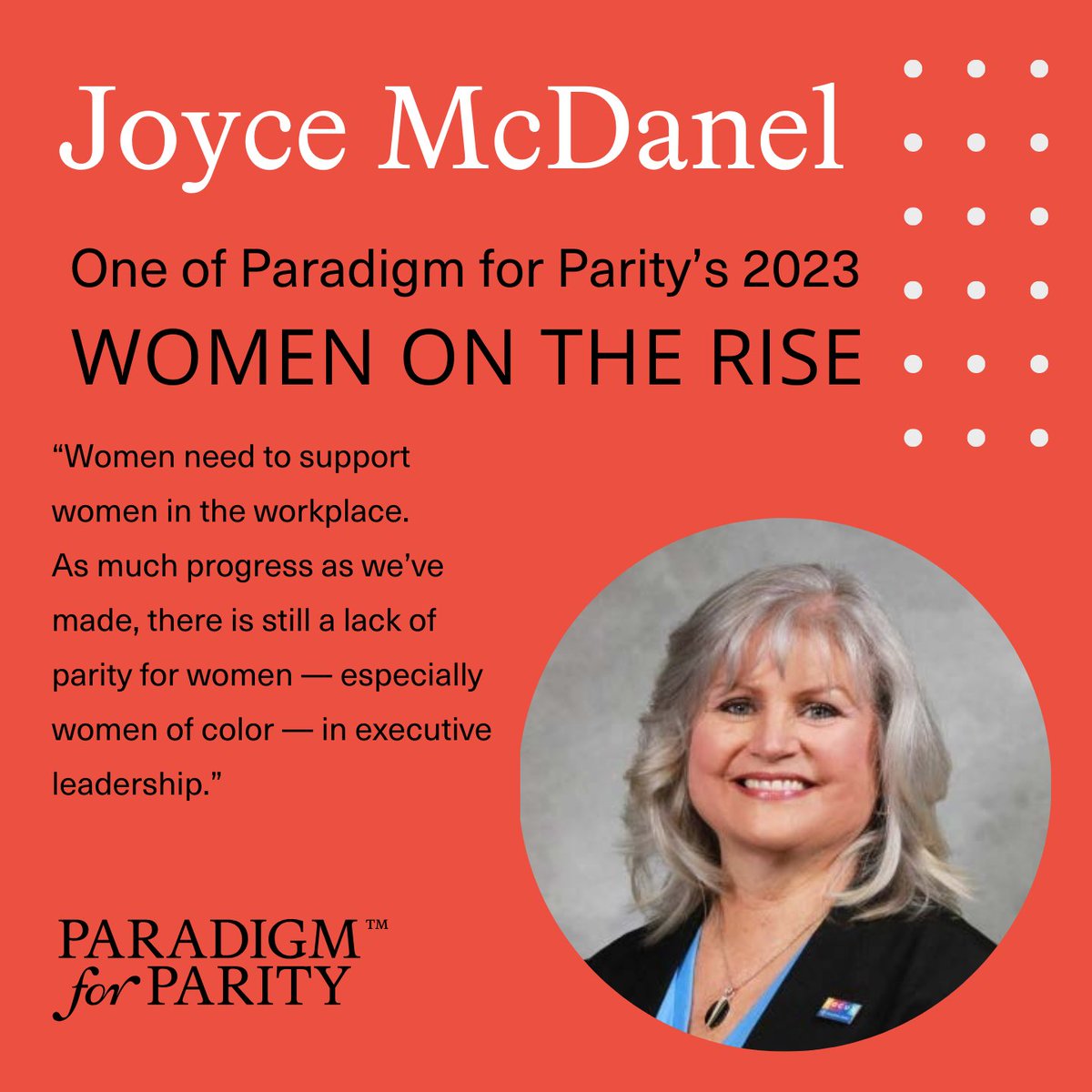 “Women need to support women in the workplace.” - Joyce McDanel, Vice President, HR and Education, @UnityPointNews Nominations for the 2024 Women on the Rise are now open to Paradigm for Parity coalition member companies. Get those submissions in by 6/7! ow.ly/9gHz50R2yCu