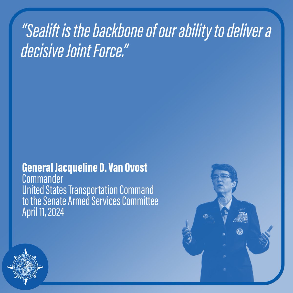 Don't miss out! Gen. Jacqueline Van Ovost, commander of USTRANSCOM, shares insightful testimony before the SASC. #TogetherWeDeliver