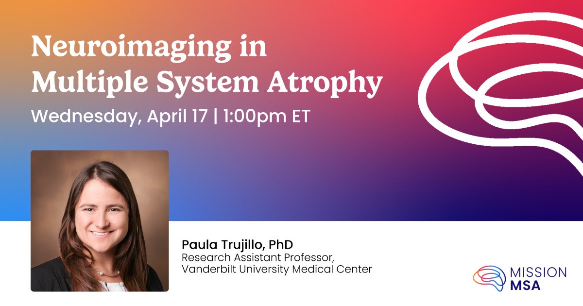 Don't miss our upcoming webinar with Dr. Paula Trujillo, PhD who will spotlight the evolution of neuroimaging over the past 2 decades, its critical role in enhancing diagnostic accuracy, and how it's shaping the future of MSA management. Register today: bit.ly/3UaSdl7