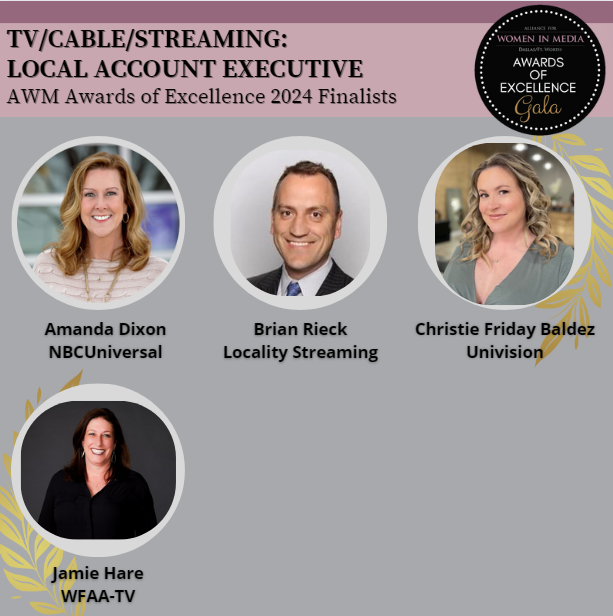 AWMDFW's tweet photo. Join us &amp; congratulate the Finalists for TV/Cable/Streaming: Local Account Executive! Then join us at the Hyatt Regency Hotel Reunion Blvd starting at 5:30PM on Thursday, May 2nd.
Let's Raise A Glass and Cheer our Peers! Get your tickets here:https://t.co/SJEGph7mkA
#AWMDFW #AWM https://t.co/nGC8dfFbzl