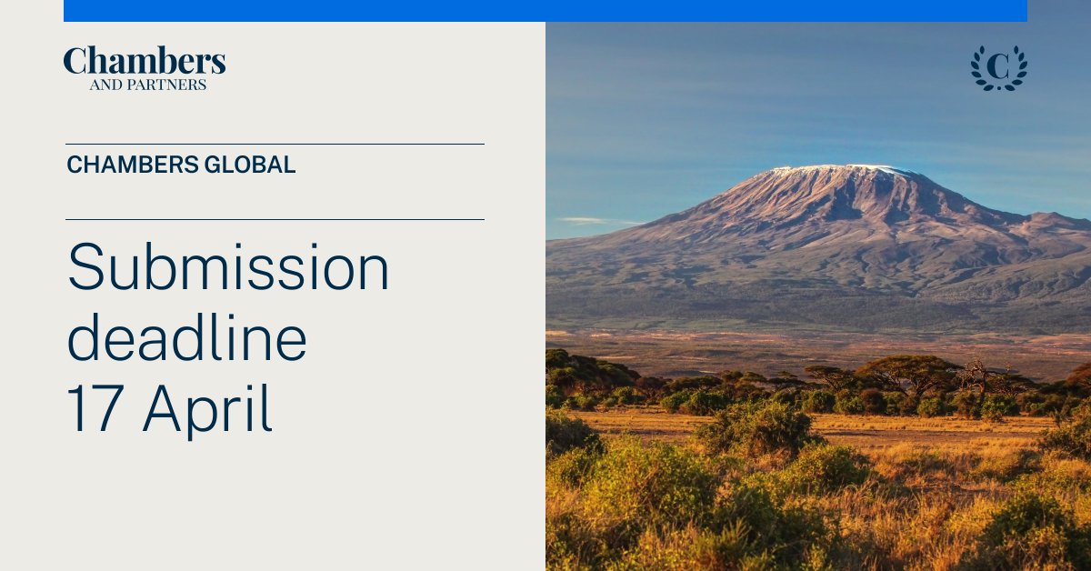 A friendly reminder that the next submission deadline for the Chambers Global 2025 guide is 17 April 2024. To see the full list of practice areas included in this deadline, click here: d7ys.short.gy/GX8n4H #chambersglobal #legalrankings #law #lawyers