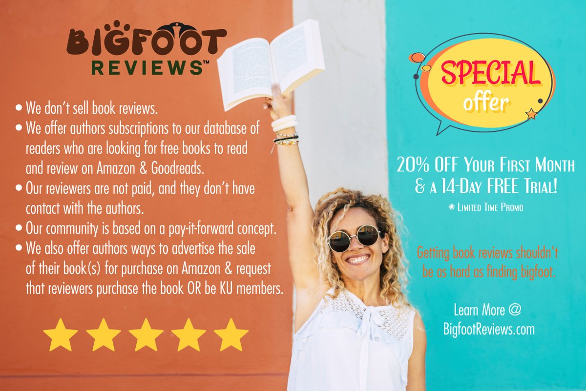 Getting #bookreviews shouldn't be as hard as finding Bigfoot! 20% OFF Your First Month After a 14-Day FREE Trial! Reader accounts are always free! Learn More ⪼ bigfootreviews.com/r/0zMhFkJ6We 👣 #BookReviews @bigfoot_reviews #WritingCommunity