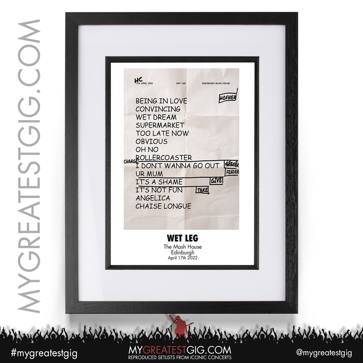 On This Day 2 Years ago (17/04/2022) Wet Leg played Edinburgh Mash House
...and we’ve made a replica of the setlist

Message us with any requests.

#mygreatestgig #setlist #replicasetlist #setlistposter #greatestgig #livemusic #gigsetlist #thehomeofreplicasetlists #wetleg