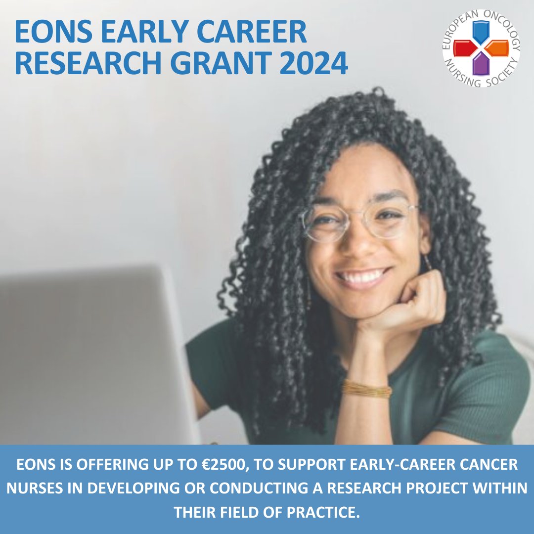 Grant Alert! EONS offers up to €2500 for early-career #cancernurses to conduct research. Applicants need <10 yrs oncology experience, a pre-doctoral degree or recently defended PhD, mentor with PhD, & employer support. Deadline: July 31, 2024. Apply: cancernurse.eu/early-career-r…