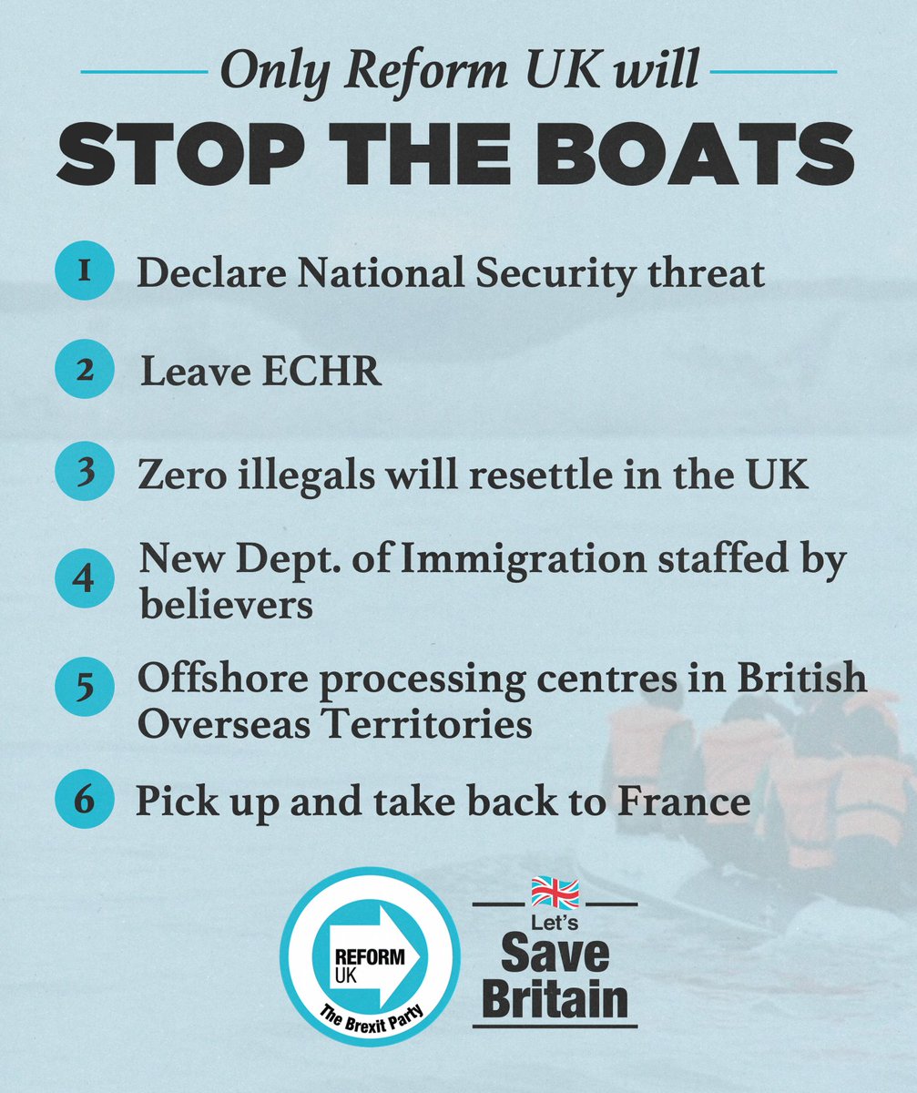 ONLY Reform UK will stop the boats. 

Here’s our 6-point plan 👇