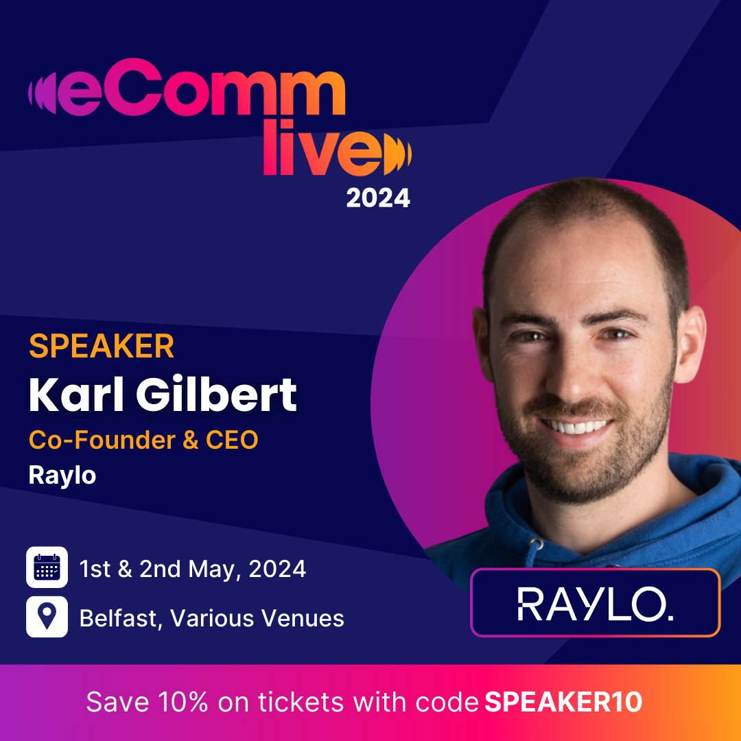 eComm_Live's tweet image. We are excited to announce that Karl Gilbert, Co-Founder &amp;amp; CEO of @raylo, is speaking at eComm Live in Belfast. 🙌

Tickets are selling fast, register your place today – hubs.ly/Q02sqCxj0 🎫

#eCommLive #eCommerce #eCommerceConference #Retail