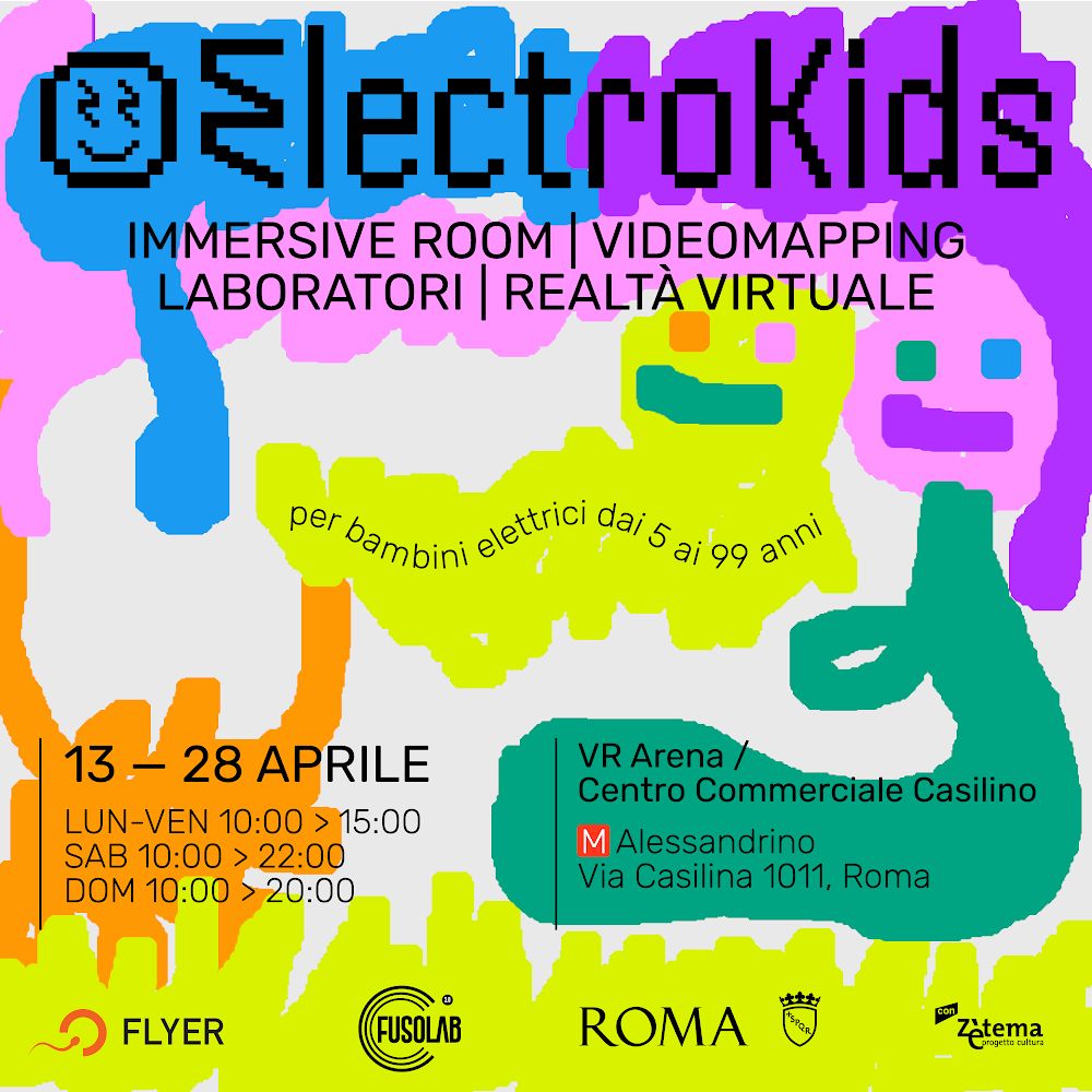 👾Arriva a #Roma il primo festival d'arte #digitale dedicato ai #bambini. ElectroKids è in programma dal 13 al 28/04 nella VR arena del centro commerciale Casilino, con installazioni interattive, #realtàvirtuale, #videomapping e laboratori

Scopri di più 👉electrokids.net