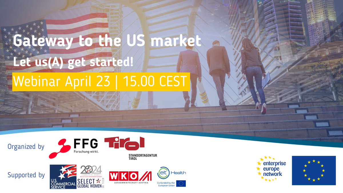 🚀Hey Entrepreneurs! Does your startup with innovative technology products/services want to conquer the 🇺🇸market in the next 2-3 years? ➡️ 📆 Save the date for April 23 at 15:00 ffg.at/form/een-webin…