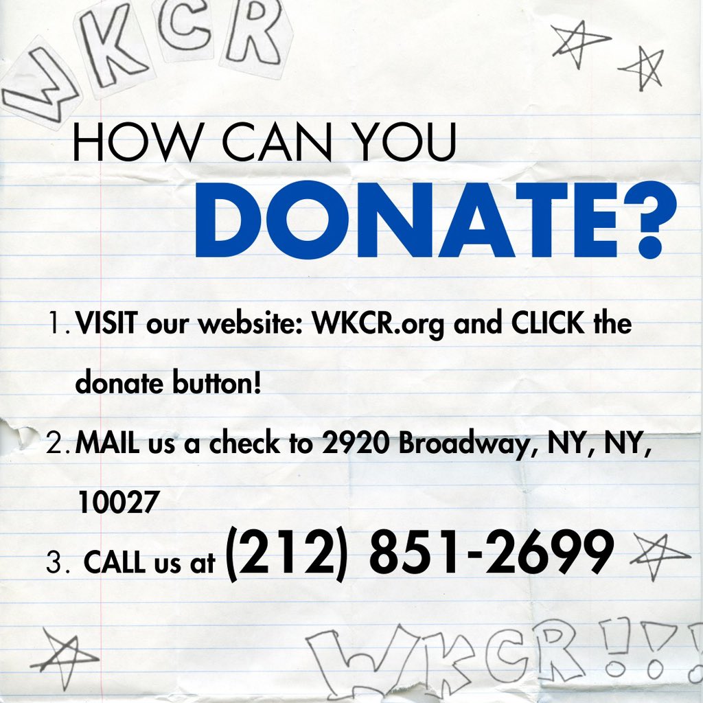 SUPPORT WKCR! WKCR is a non-profit, commercial-free, and listener-funded public radio station bringing you some of the most special programming in all of NYC. We rely entirely on listener donations in order to operate. We kindly ask that you donate to keep the music playing!