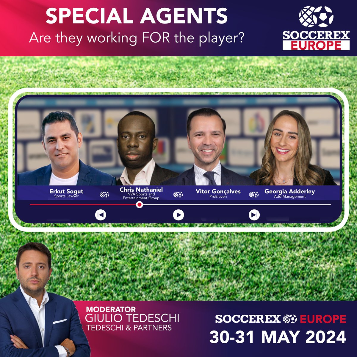 We are less than 50 days away from welcoming top speakers and guests to #soccerexeurope, this May 30th - 31st, at the @cruijffarena! Panellists include: 🗣️ Erkut Sogut 🗣️ Chris Nathaniel 🗣️ Vitor Gonçalves 🗣️ Georgia Adderley 🎙️ Moderated by @CeoTedeschi
