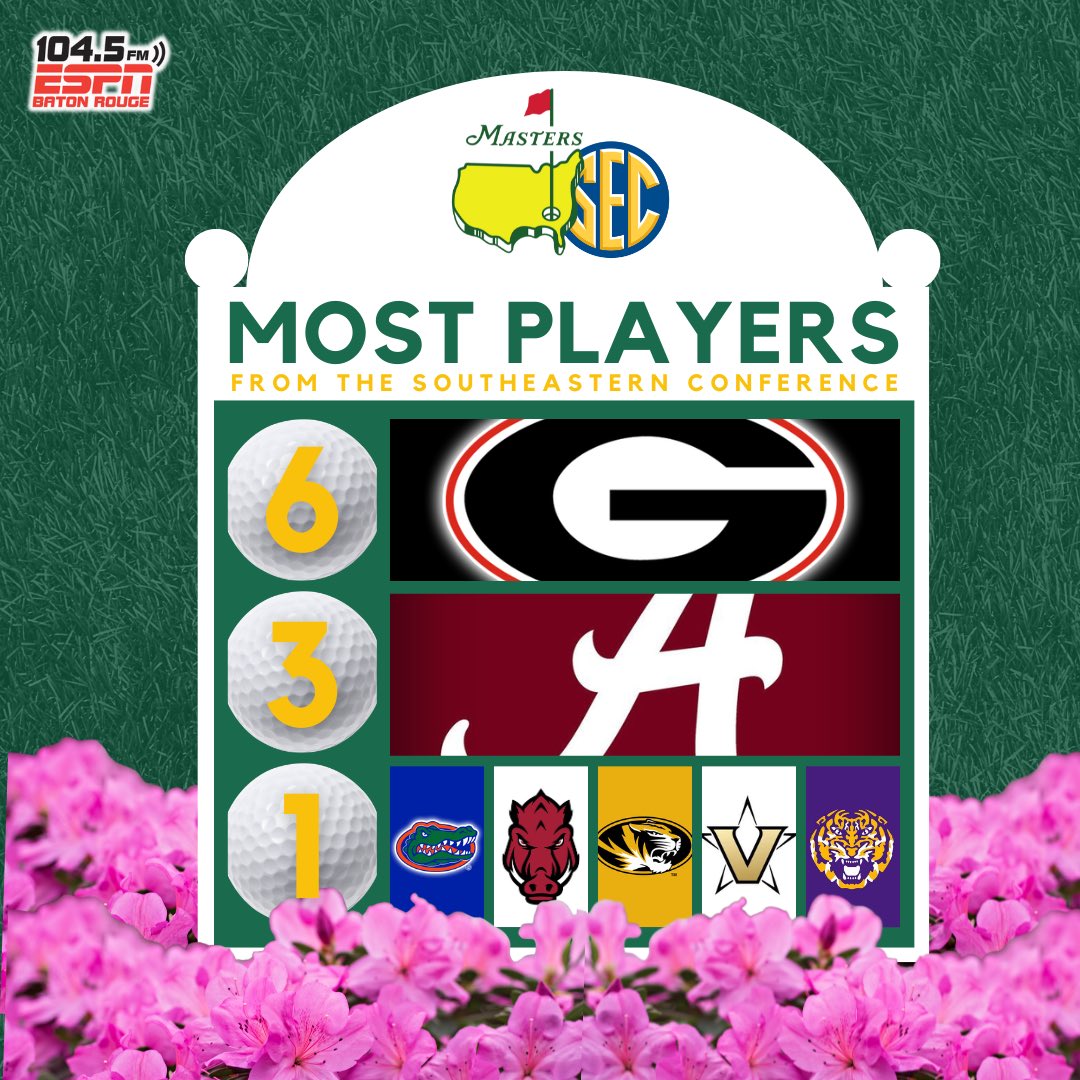 In honor of The Master’s starting today in Augusta… Here’s a look at the total number of players in the 2024 field by SEC School. #ItJustMeansFore #Masters2024