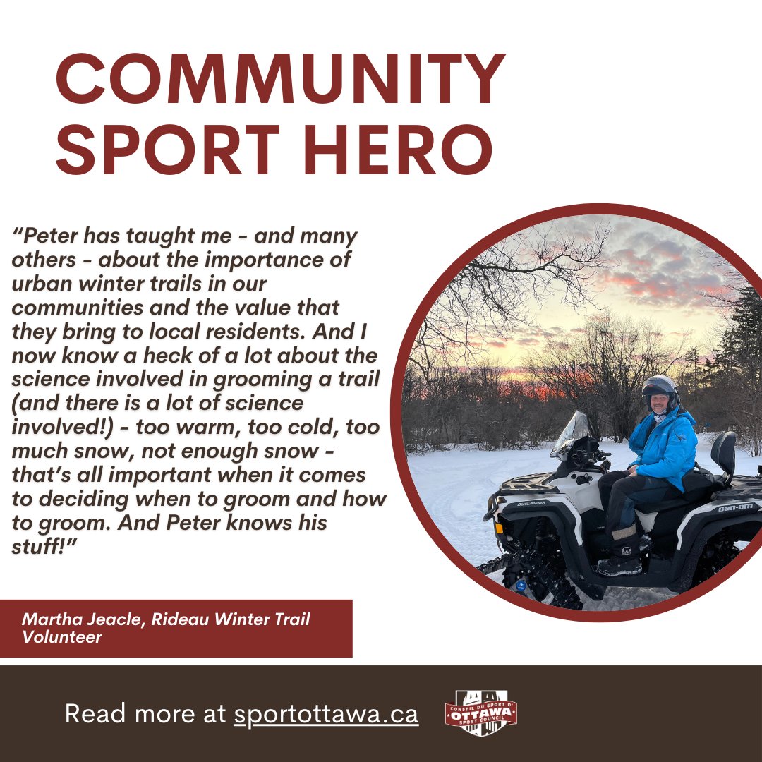 Meet our newest community sport hero, Peter Nor! Peter is the President of the Rideau Winter Trail (@RideauWinter). Learn more about Peter’s incredible impact on Ottawa’s community sport sector here: sportottawa.ca/peter-nor-pres…