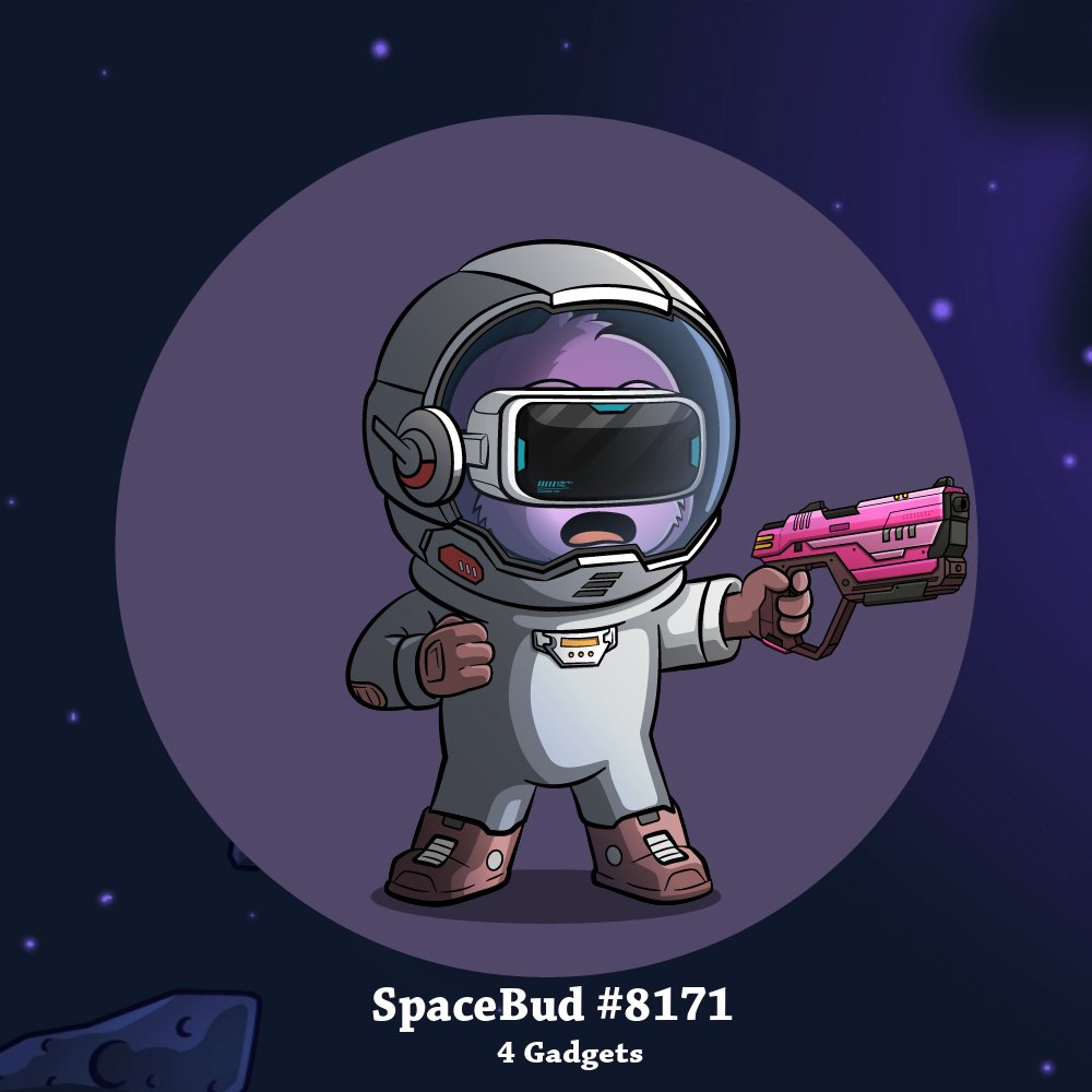 SpaceBud #8171 with Pistol (3.42%) sold on jpg.store for ₳999 ($585.51)

Buyer: $goldengun