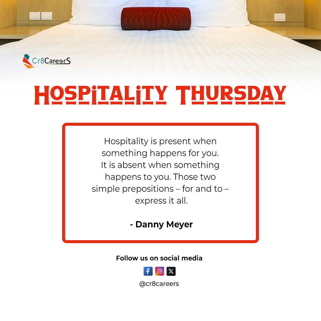 Hospitality is feeling like things are done for you, not to you. That's true hospitality. #kindnessmatters #hospitalityindustry #hospitalitymanagement #cr8careers #hospitalitylife