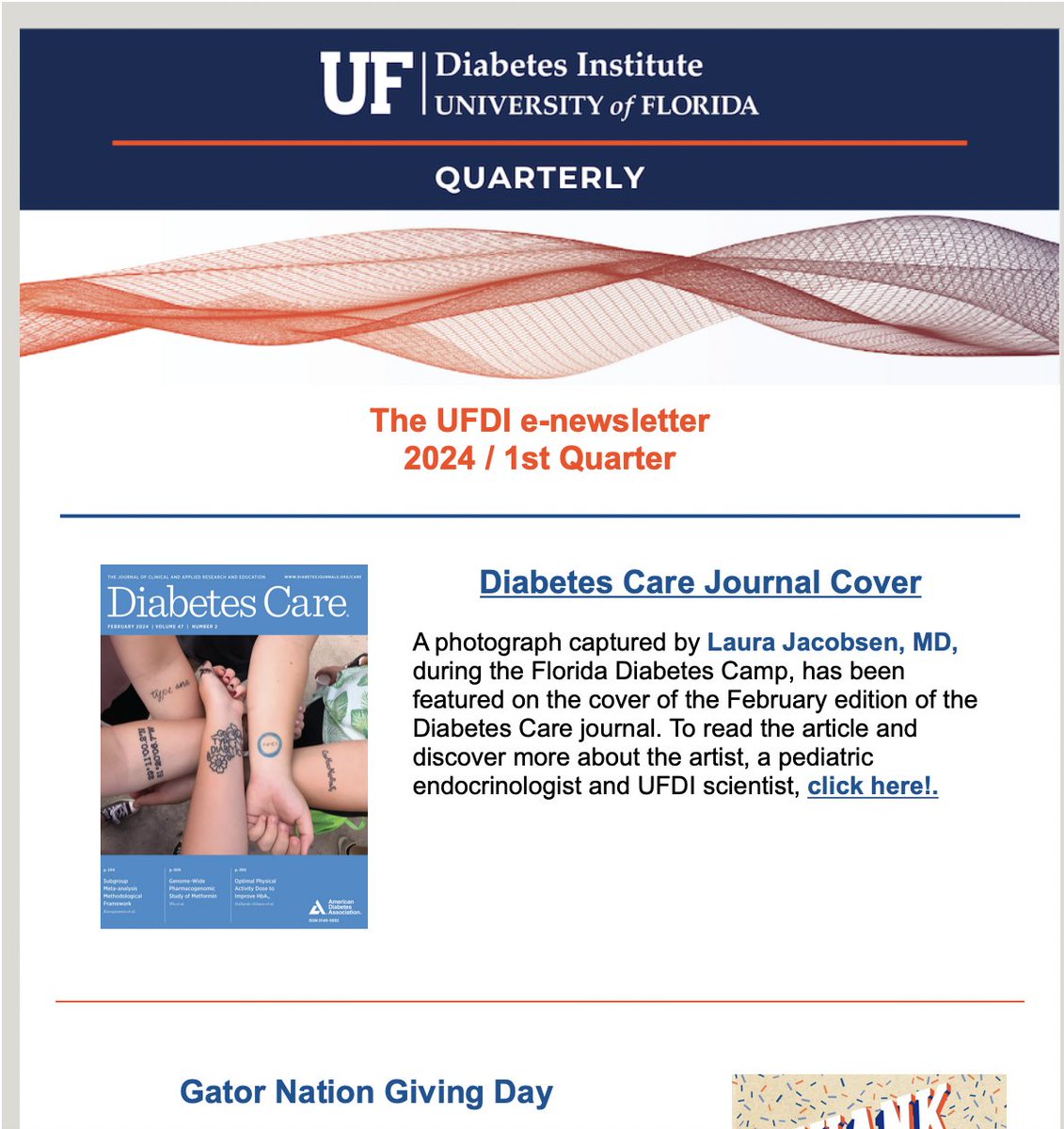 Did you miss the latest UF Diabetes Institute quarterly newsletter? Catch up on all the recent updates from our organization now! Click on the link to read: conta.cc/3VNQ0NP #diabetes #t1d #diabetesresearch #UFDI #UFDiabetesInstitute @UFHealth @UFHealthJax @UFHealthStreet