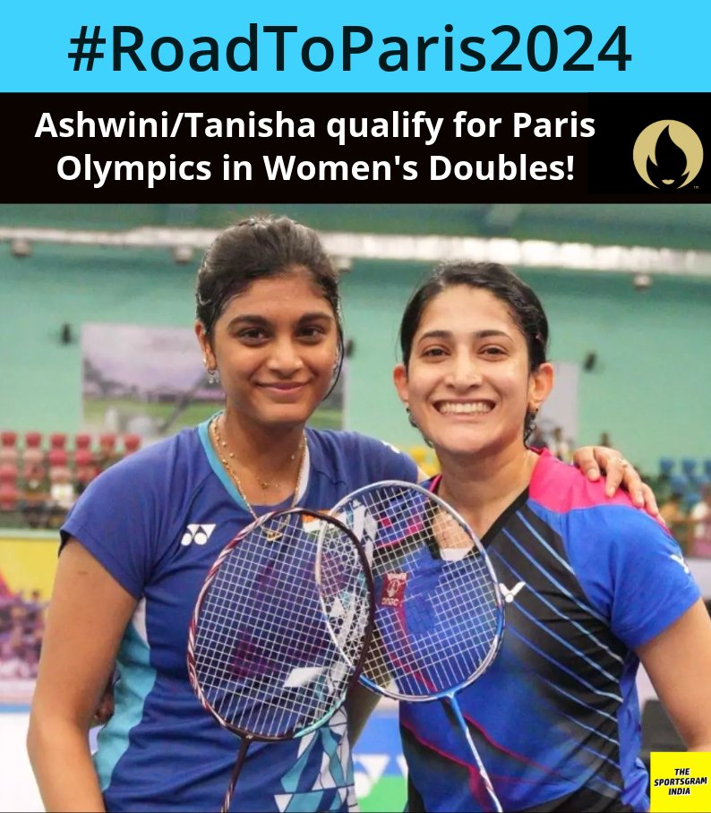 Ashwini & Tanisha are going to Paris 2024 🏸🇮🇳

This will be Ashwini's 3rd Olympic appearance!

#RoadToParis2024 #Paris2024 #Badminton