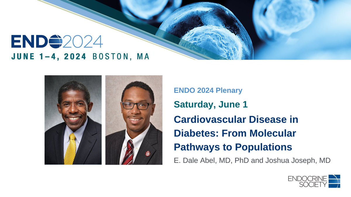 Endocrine Society (@theendosociety) on Twitter photo #CardiovascularDisease in #Diabetes: From Molecular Pathways to Populations | <a href="/IntMedAbel/">E. Dale Abel</a> and <a href="/joshuajosephmd/">Joshua J. Joseph, MD, MPH, FAHA</a> will discuss cardio metabolic disease from bench to bedside, focusing on both molecular mechanisms and biopsychosocial challenges facing our underserved populations in #CardiovascularDisease in #Diabetes: From Molecular Pathways to Populations | <a href="/IntMedAbel/">E. Dale Abel</a> and <a href="/joshuajosephmd/">Joshua J. Joseph, MD, MPH, FAHA</a> will discuss cardio metabolic disease from bench to bedside, focusing on both molecular mechanisms and biopsychosocial challenges facing our underserved populations in