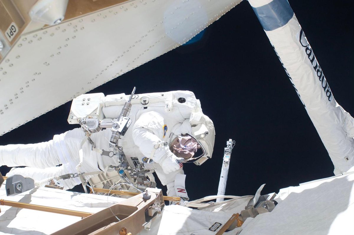 #OTD I was on a spacewalk with Rick Mastracchio to replace one of the station's ammonia coolant tanks. The ammonia is used in a similar fashion as you would put Freon in your air conditioner at home. But this tank was huge - around eighteen hundred pounds!