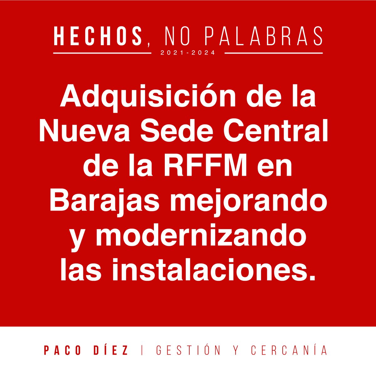 ♥️ HECHOS Y NO PALABRAS
✔️ 654 equipos femeninos en la temporada 23/24 161 más que en la temporada anterior.
✔️ Adquisición de la Nueva Sede Central de la RFFM en Barajas mejorando y modernizando las instalaciones.

#gestiónycercanía #seguimossumando #pacodiez #rffm