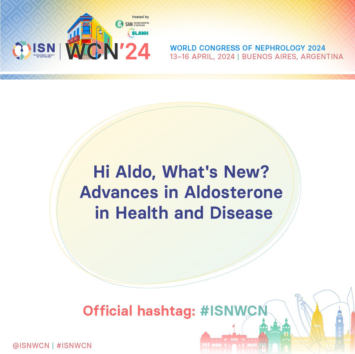 𝗦𝗧𝗔𝗥𝗧𝗜𝗡𝗚 𝗡𝗢𝗪 Hi Aldo, What's New? Advances in Aldosterone in Health and Disease 🕗 9:00 am 🗣️ John Funder, @jordy_bc , Michel Azizi, @HiddoLambers 👥 Carlos Schreck, Kelly Haughton 📍Hall E #ISNWCN