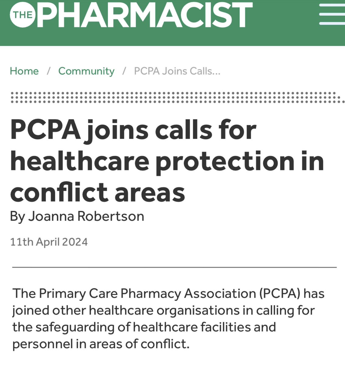 ‘We all feel powerless reading about abuses & contraventions of conventions & laws in conflict zones, it is important professionals selflessly providing frontline healthcare know colleagues support & advocate for them’ - @GrahamStretch thepharmacist.co.uk/in-practice/pc…