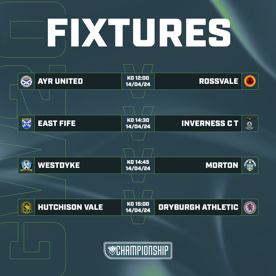 FIXTURES | GW 2️⃣0️⃣ Could we about to witness another action-packed Sunday in the #SWFChampionship? You bet, as the top two meet in Cumnock, East Fife host Inverness Caley Thistle, Morton travel to Aberdeenshire and Dryburgh visit the capital. #BeTheDifference