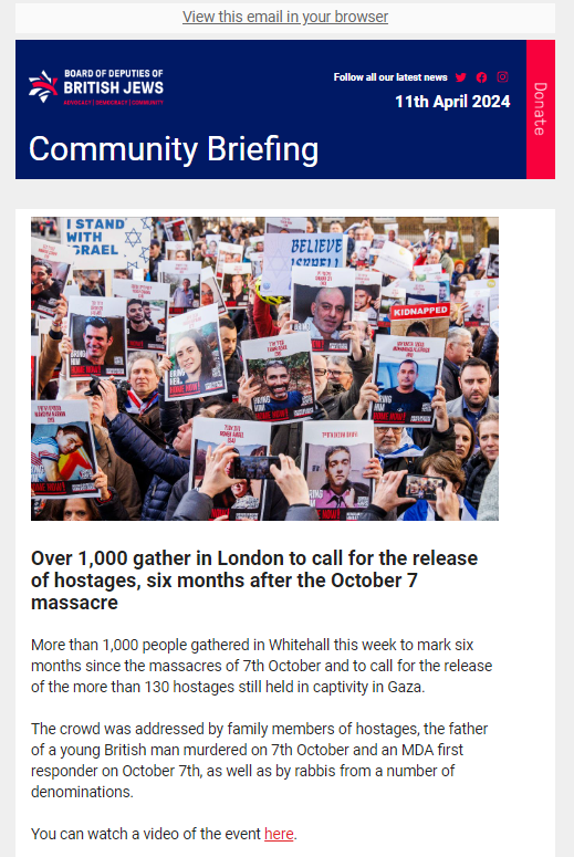 In this week's Community Briefing: Over 1,000 gather in London to call for the release of hostages, six months after the October 7 massacre mailchi.mp/boardofdeputie…