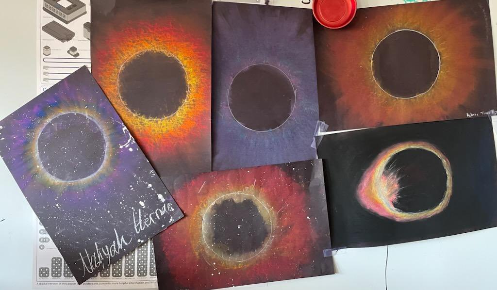 Bluffs Middle School art students created their very own eclipse artwork in honor of the April 8 total solar eclipse!