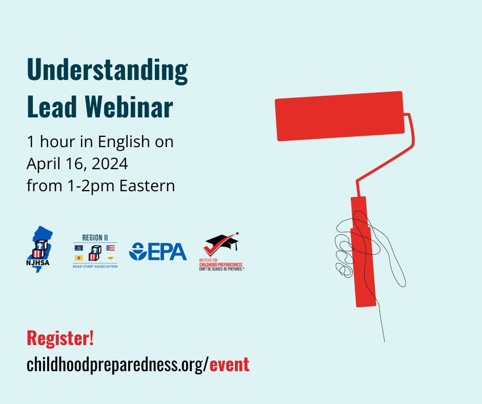 Join the Understanding Lead Webinar on Apr 16 at 1:00 p.m. with US EPA Region 2 and Head Start. Register: bit.ly/3vvtP4q