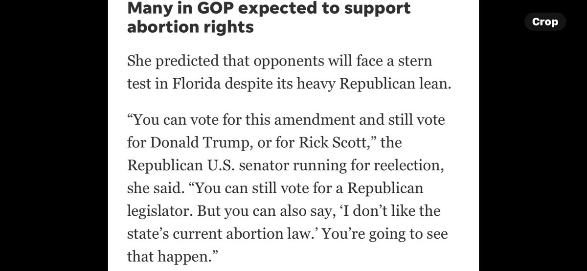 I predict the abortion & weed will pass IF WE VOTE And when the true record of Rick Scott is exposed by @DebbieforFL , he w be sent packing There are still plenty of non MAGA moderate Republicans in Florida - just look at the tanking polls on both Scott & DeSantis approval